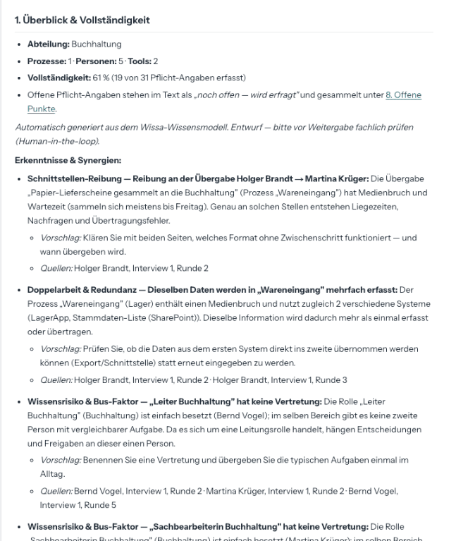 Abteilungsdokumentation mit Erkenntnissen zu Schnittstellen, Doppelarbeit und Wissensrisiken